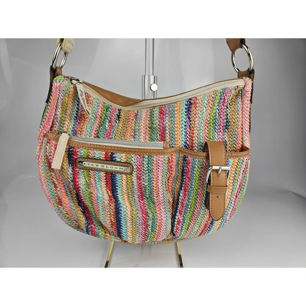 Lily‎ Bloom Multicolor Woven Hobo Crossbody Shoulder Bag Eco Fabric Zip Top